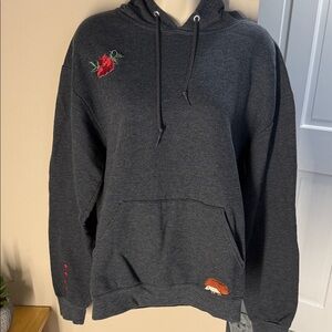 Hoodie with rose, hearts and hedgehog embroidered patches